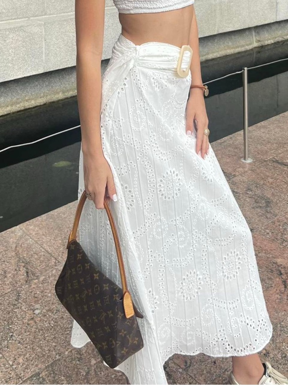 ZARA EMBROIDERED EYELET MIDI SKIRT